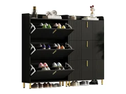 Móvel De Arrumação|Sapateira|Merax 2 Armários de sapatos com três portas - 2 x 80 x 23,5 x 123,5 cm - com 6 compartimentos + dispositivo anti-tombamento - MDF - Preto