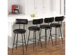Banco| 4 cadeiras de balcão pretas com encosto, couro sintético, altura do assento 65 cm Preto