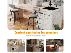 4 cadeiras de bar cinza com encosto, estilo industrial, altura do assento 65 cm^ Banco