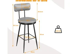4 cadeiras de bar cinza com encosto, estilo industrial, altura do assento 65 cm^ Banco