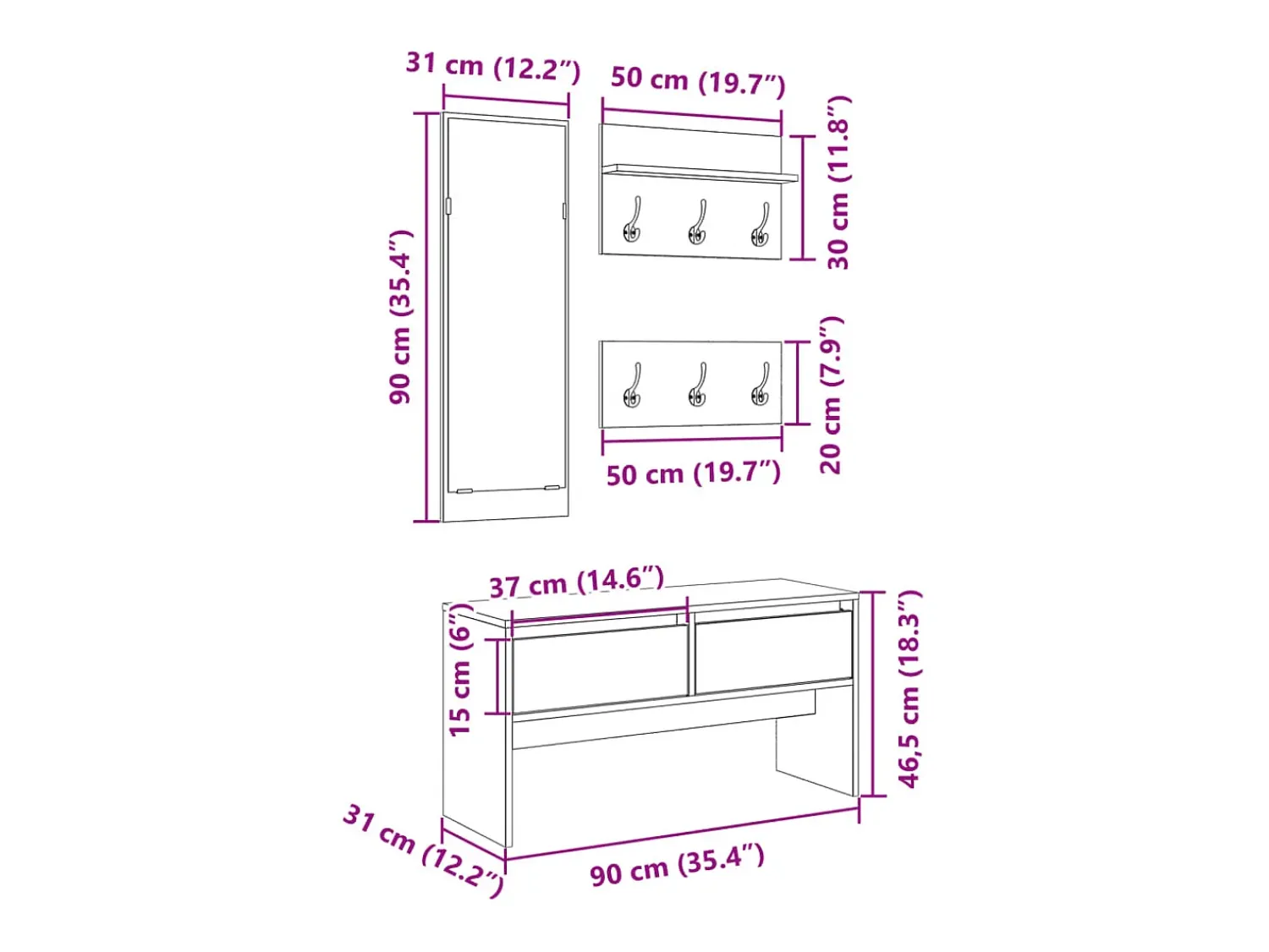 Móvel De Entrada*vidaxl 4 pcs conj. de móveis de corredor derivados de madeira Branco