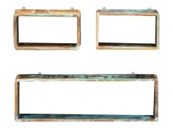 Prateleira| 3 pcs conj. prateleiras parede cubos madeira recuperada maciça PT175074 Castanho