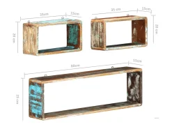 Prateleira| 3 pcs conj. prateleiras parede cubos madeira recuperada maciça PT175074 Castanho