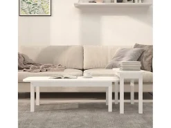 Clearance 2 pcs conjunto de mesas de centro pinho maciço PT671027 Branco