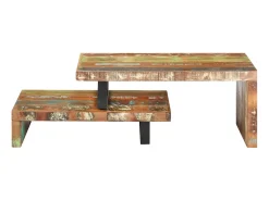 Mesa De Centro| 2 pcs conjunto de mesas de centro madeira recuperada maciça PT513526 Castanho