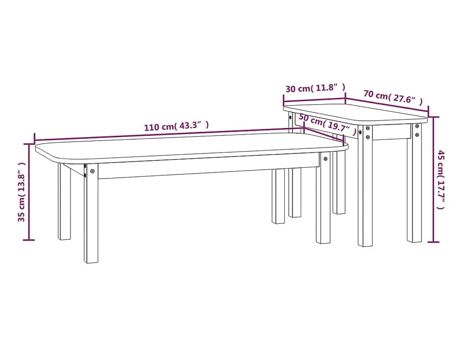 vidaxl 2 pcs conjunto de mesas de centro pinho maciço^ Mesa De Centro