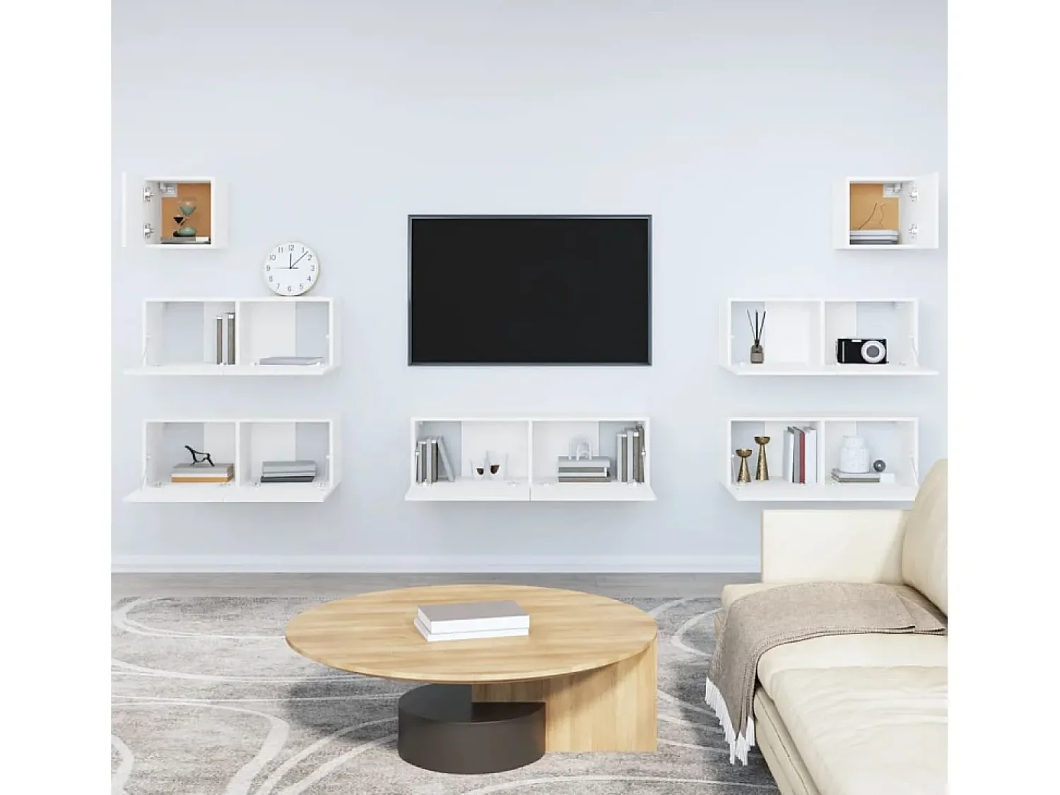 7 pcs conjunto de móveis de TV derivados de madeira PT782078 Branco