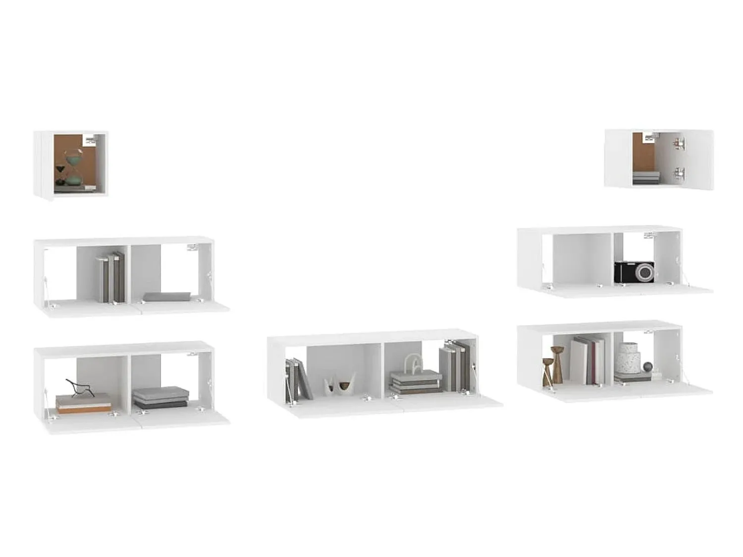 7 pcs conjunto de móveis de TV derivados de madeira PT782078 Branco