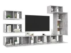 Móvel De Tv| 8 pcs conjunto de móveis de TV derivados madeira cinza cimento PT114633 Cinzento
