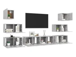 Clearance 8 pcs conjunto de móveis de TV derivados madeira cinza cimento PT211599 Cinzento