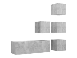 Móvel De Tv| 5 pcs conjunto de móveis de TV contraplacado cimento PT779961 Cinzento