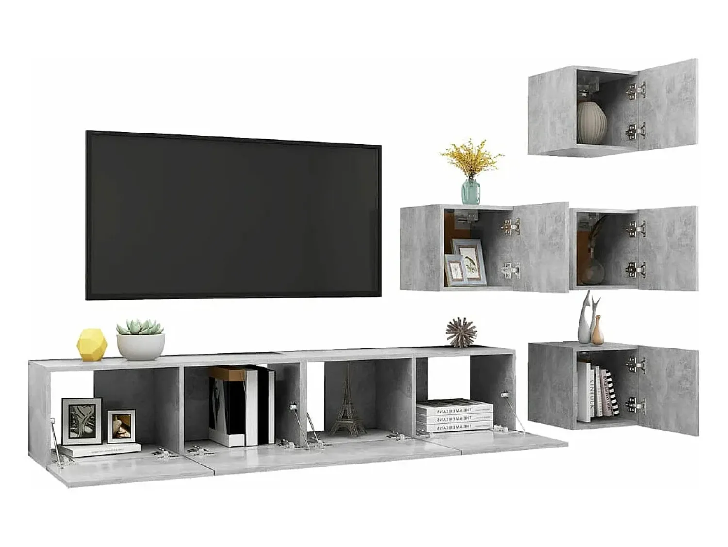 Móvel De Tv* 6 pcs conjunto de móveis de TV contraplacado cimento PT904658 Cinzento