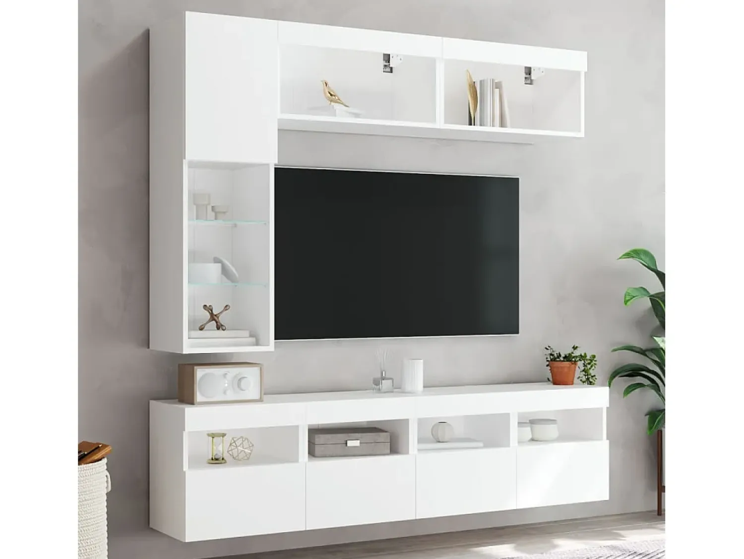 Móvel De Tv|vidaxl 7 pcs conjunto de móveis de parede para TV com luzes LED Branco