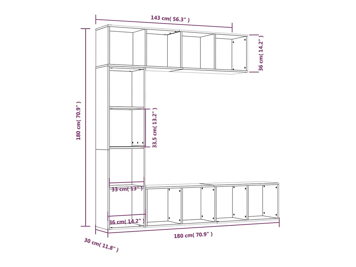 Vitrina*vidaxl 3 pcs conjunto estante/móvel TV 180x30x180 cm sonoma Cinzento