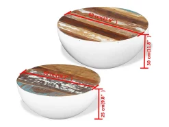 Mesa De Centro|vidaxl 2 pcs conjunto mesas centro formato tigela madeira reciclada Branco