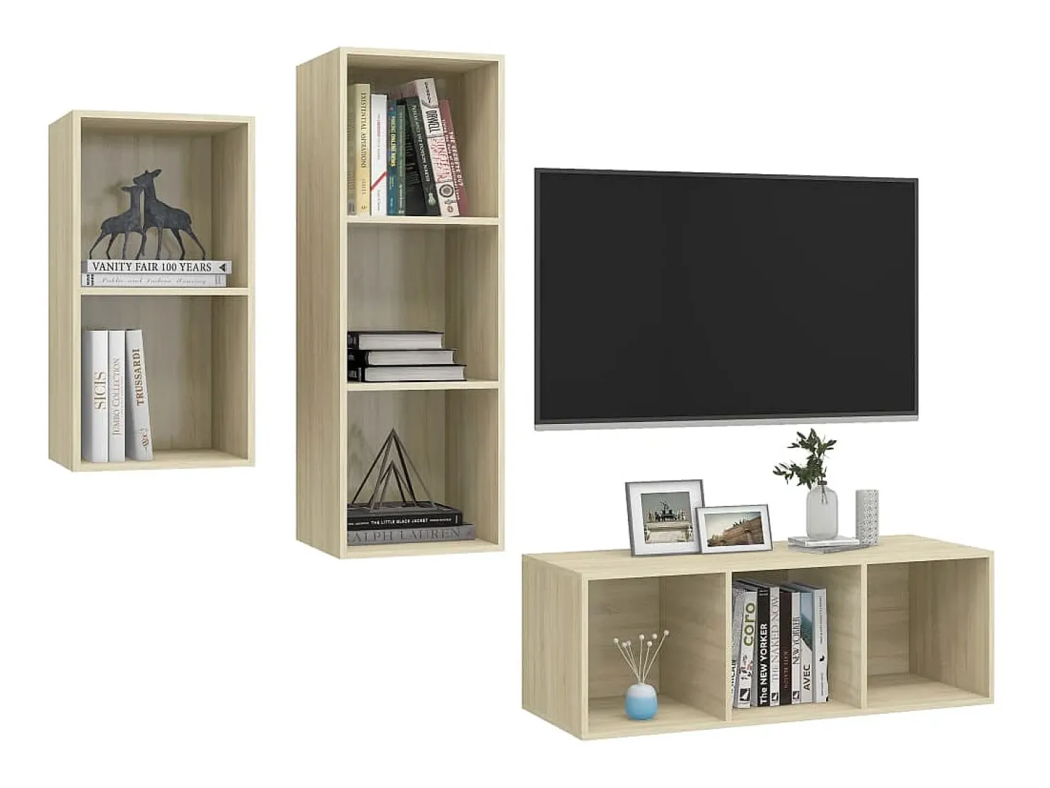 Sale 3 pcs conjunto móveis de TV derivados madeira carvalho sonoma PT885168 Castanho