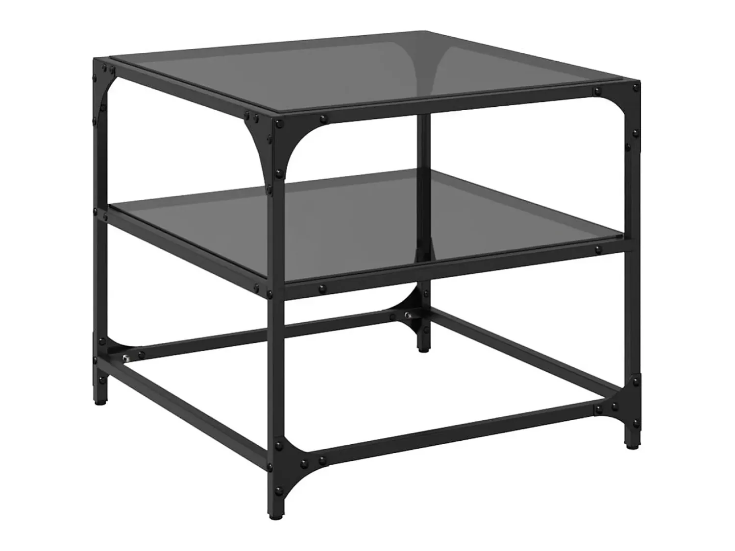 2 pcs Mesas de centro | Mesa de apoio | Mesa de café c/ topo em vidro 50x50x45 cm aço^ Mesa De Centro