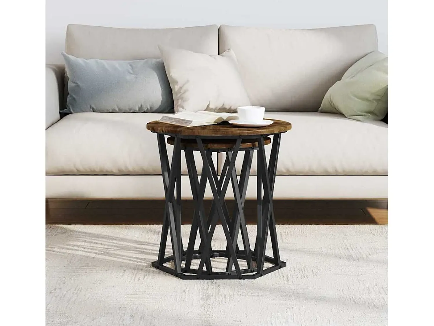 Mesa De Centro* 2 pcs Mesas de centro | Mesa de apoio | Mesa de café Carvalho fumado 50x50x50 cm Castanho
