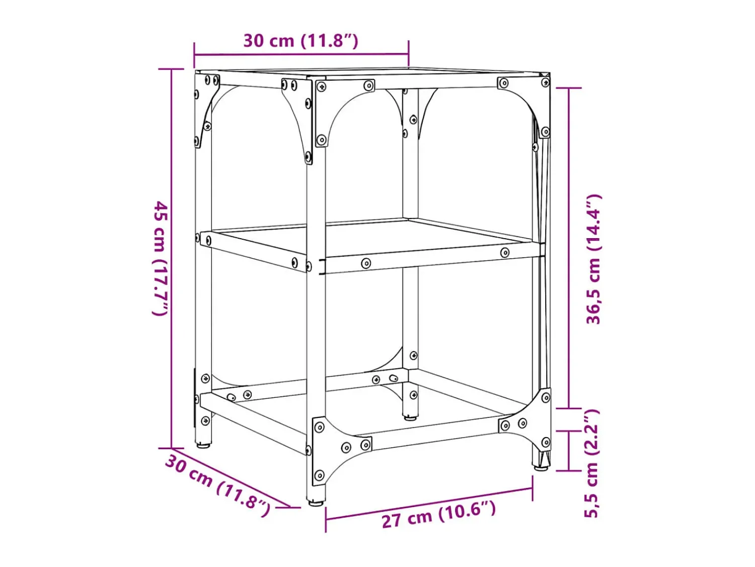 2 pcs Mesas de centro | Mesa de apoio | Mesa de café c/ tampo em vidro 30x30x45 cm aço^ Mesa De Centro