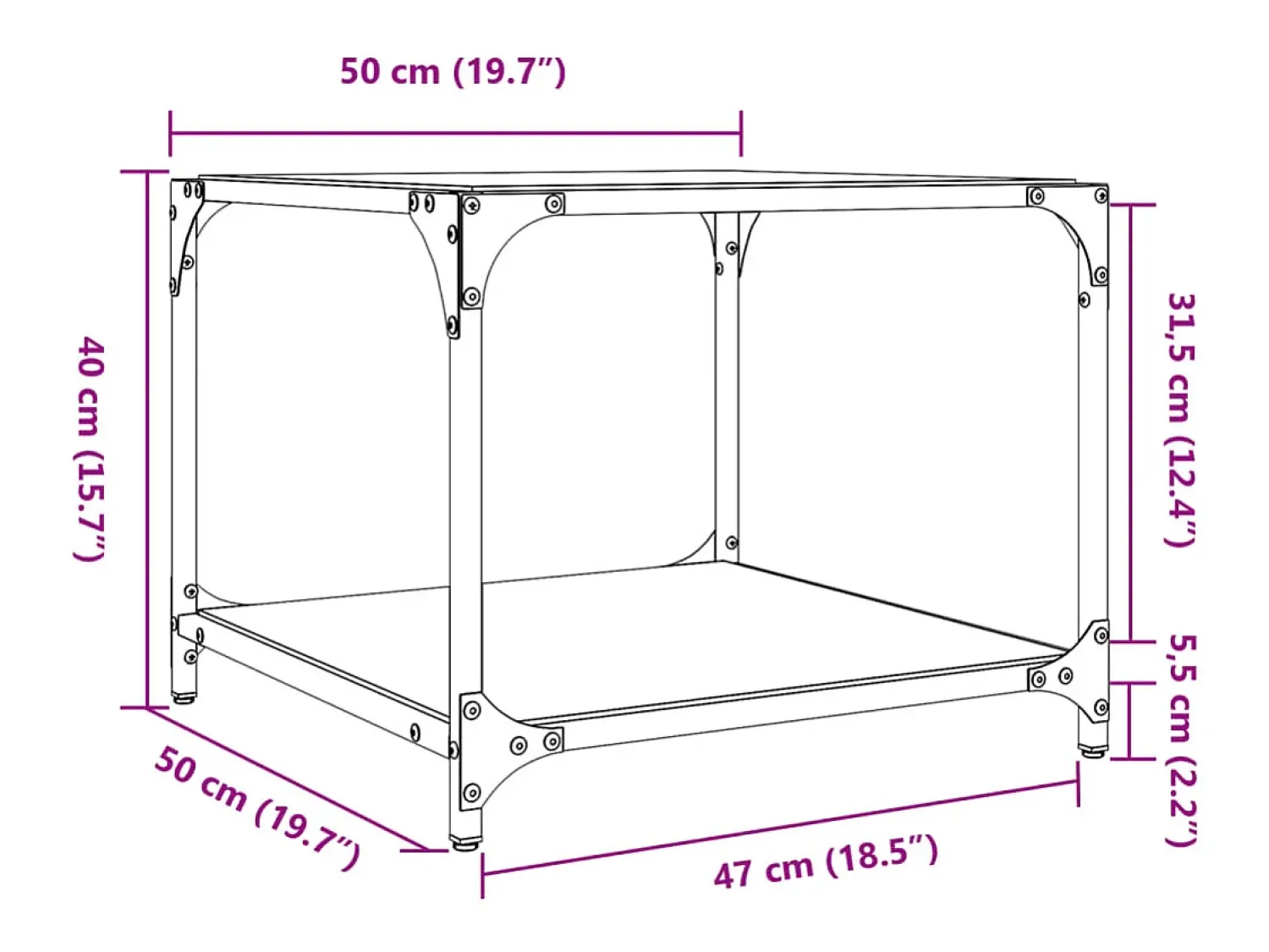Mesa De Centro| 2 pcs Mesas de centro | Mesa de apoio | Mesa de café c/ topo em vidro 50x50x40 cm aço Preto