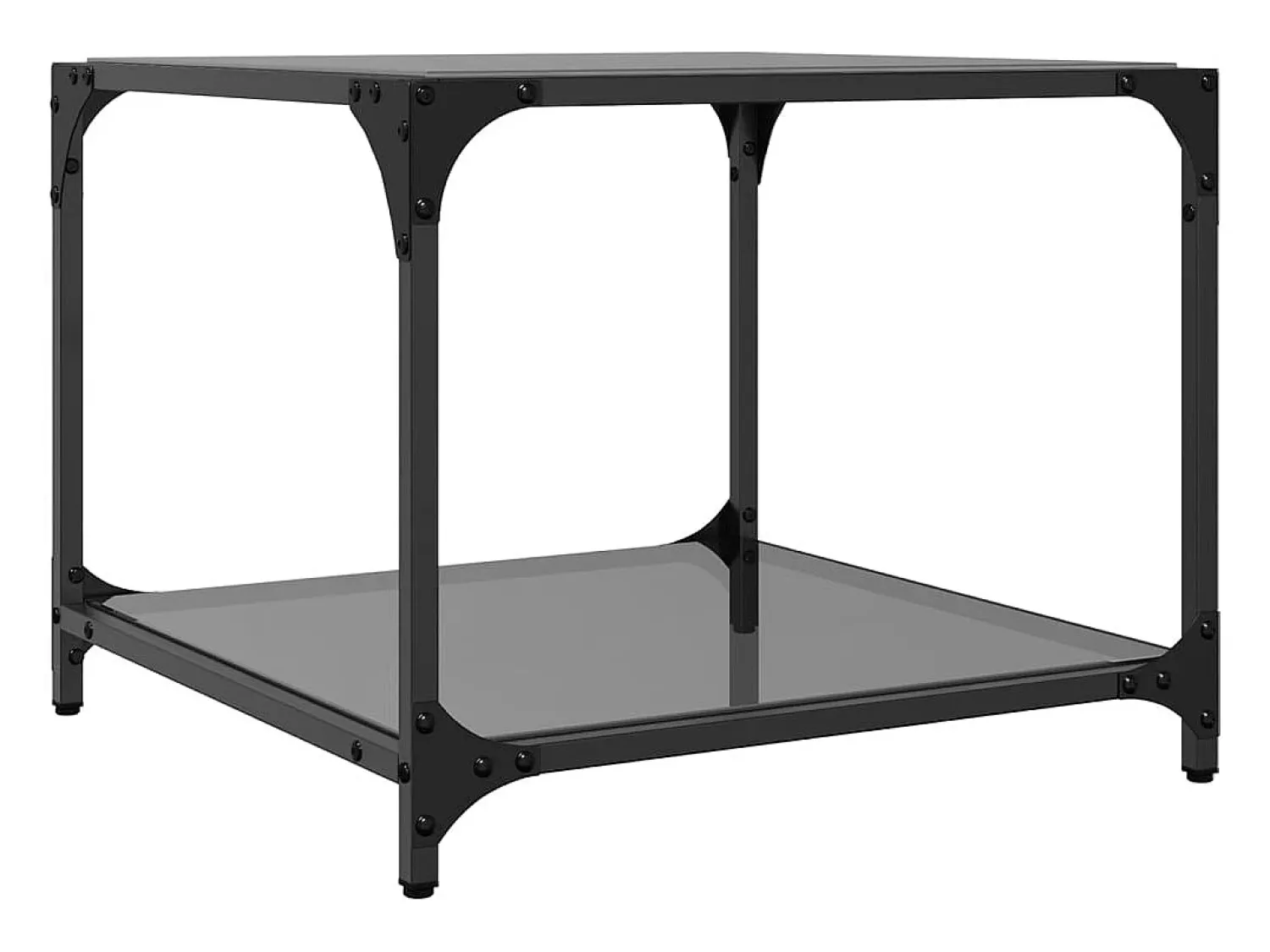 Mesa De Centro| 2 pcs Mesas de centro | Mesa de apoio | Mesa de café c/ topo em vidro 50x50x40 cm aço Preto