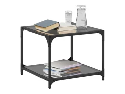 Mesa De Centro| 2 pcs Mesas de centro | Mesa de apoio | Mesa de café c/ topo em vidro 50x50x40 cm aço Preto