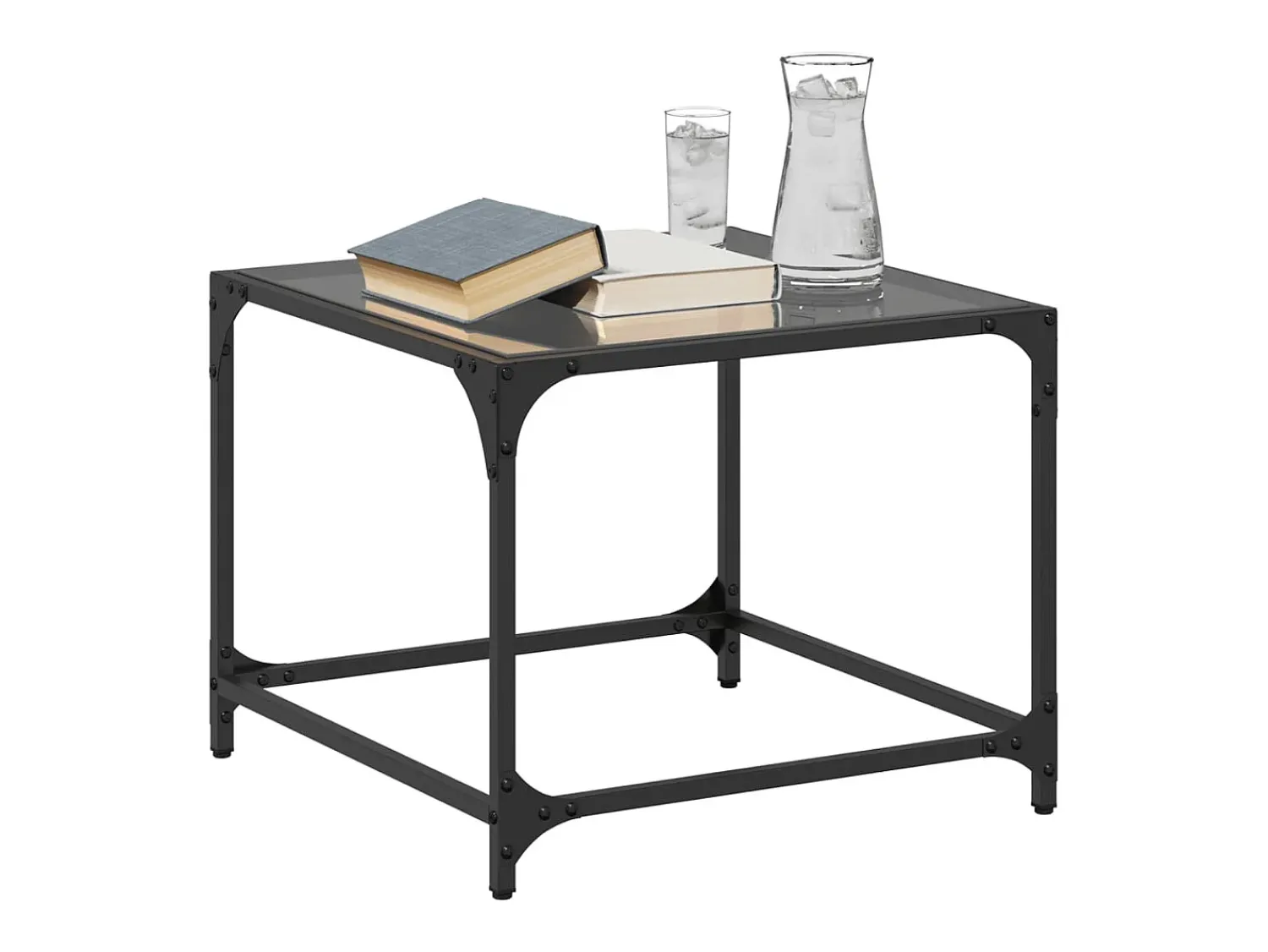 Mesa De Centro* 2 pcs Mesas de centro | Mesa de apoio | Mesa de café c/ topo em vidro 50x50x40 cm aço Preto