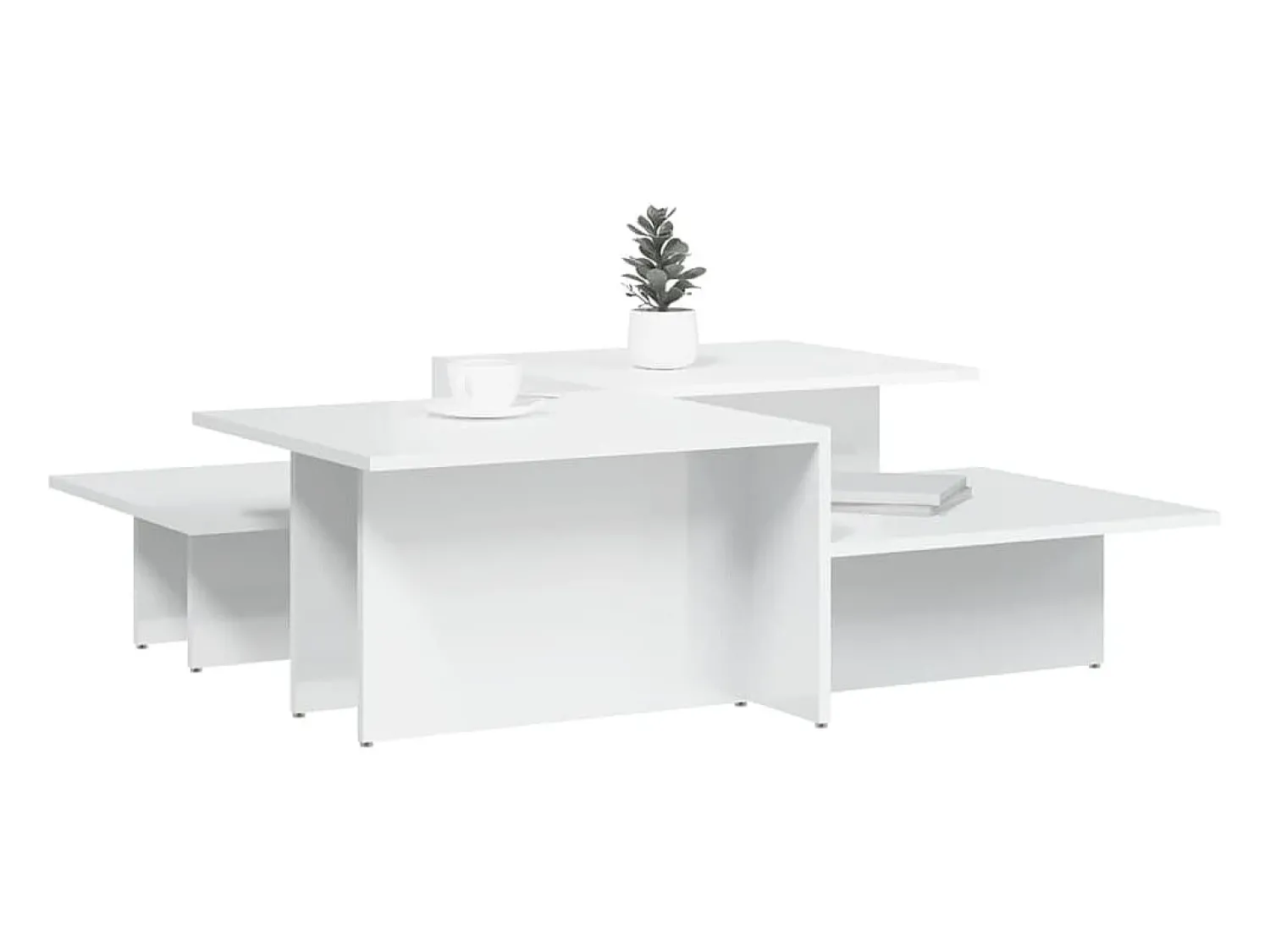 Best 2 pcs Mesas de centro | Mesa de apoio | Mesa de café derivados de madeira brilhante Branco