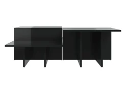 Mesa De Centro| 2 pcs Mesas de centro | Mesa de apoio | Mesa de café derivados de madeira brilhante Preto