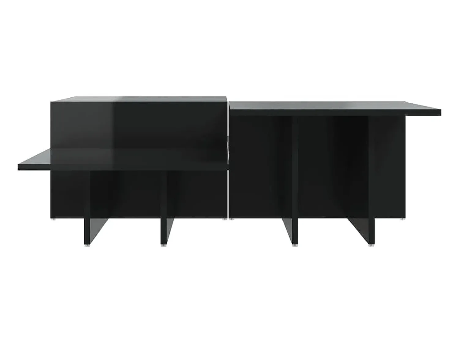 Mesa De Centro| 2 pcs Mesas de centro | Mesa de apoio | Mesa de café derivados de madeira brilhante Preto