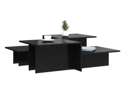 Mesa De Centro| 2 pcs Mesas de centro | Mesa de apoio | Mesa de café derivados de madeira brilhante Preto