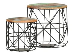 New 2 pcs Mesas de centro | Mesa de apoio | Mesa de café madeira recuperada maciça Multicor
