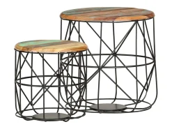 New 2 pcs Mesas de centro | Mesa de apoio | Mesa de café madeira recuperada maciça Multicor