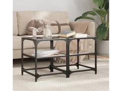 2 pcs Mesas de centro | Mesa de apoio | Mesa de café c/ topo em vidro 40x40x45 cm aço^ Mesa De Centro
