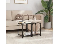 Mesa De Centro| 2 pcs Mesas de centro | Mesa de apoio | Mesa de café c/ topo em vidro 30x30x40 cm aço Preto