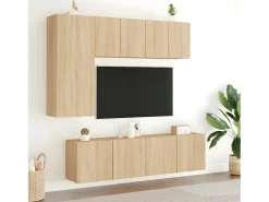 Móvel De Tv| 5 pcs móveis de parede p/ TV derivados madeira carvalho sonoma PT204784 Castanho