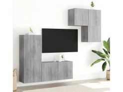 Móvel De Tv| 4 pcs móveis de parede p/ TV derivados de madeira cinza sonoma PT547626 Cinzento