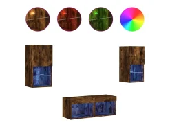 Móvel De Tv|vidaxl 4 pcs móveis de parede para TV com luzes LED carvalho fumado Natural escuro