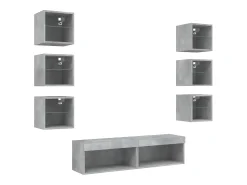 Móvel De Tv| 8 pcs móveis parede p/ TV c/ LEDs deriv. madeira cinza cimento PT531968 Cinzento