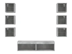 vidaxl 8 pcs móveis parede p/ TV c/ LEDs deriv. madeira cinza cimento^ Móvel De Tv