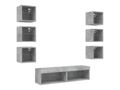 vidaxl 8 pcs móveis parede p/ TV c/ LEDs deriv. madeira cinza cimento^ Móvel De Tv