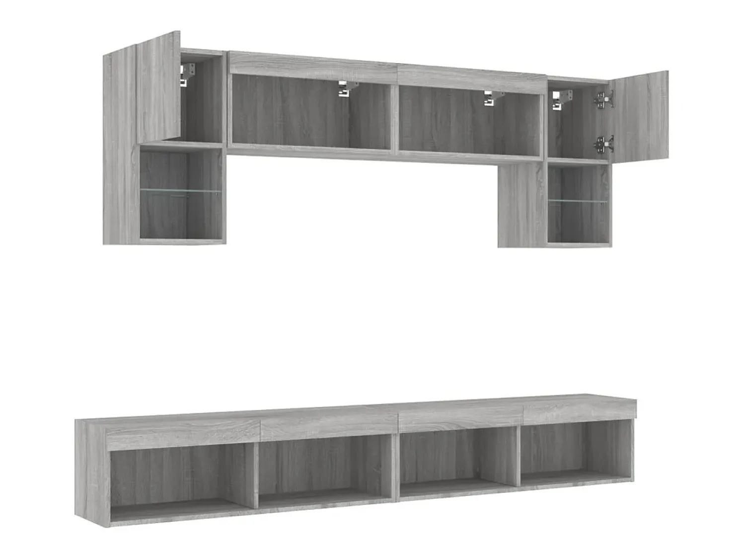 Móvel De Tv|vidaxl 6 pcs móveis parede p/ TV c/ LEDs deriv. madeira cinza sonoma Cinzento