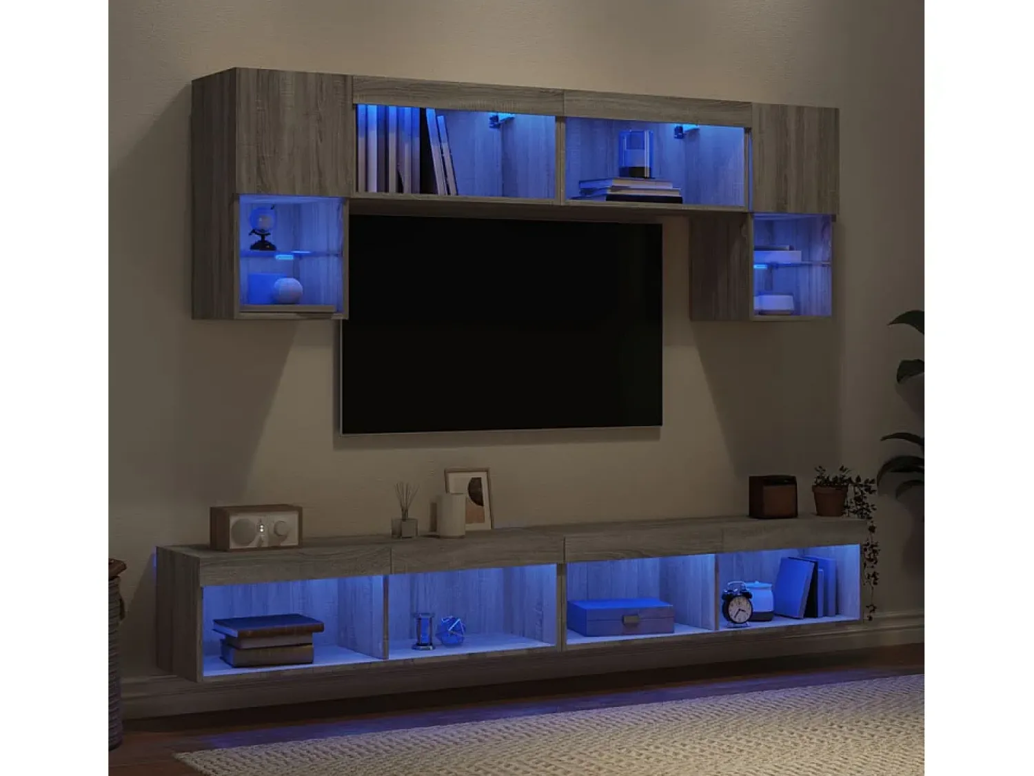 Móvel De Tv|vidaxl 6 pcs móveis parede p/ TV c/ LEDs deriv. madeira cinza sonoma Cinzento