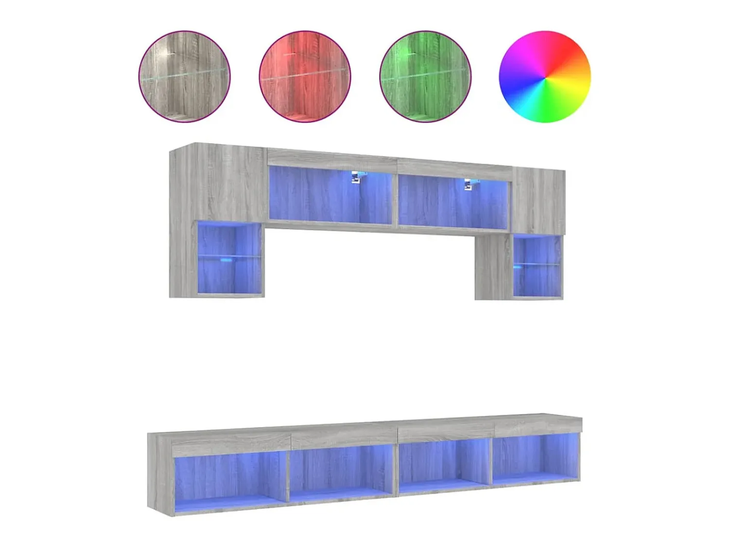 Móvel De Tv|vidaxl 6 pcs móveis parede p/ TV c/ LEDs deriv. madeira cinza sonoma Cinzento