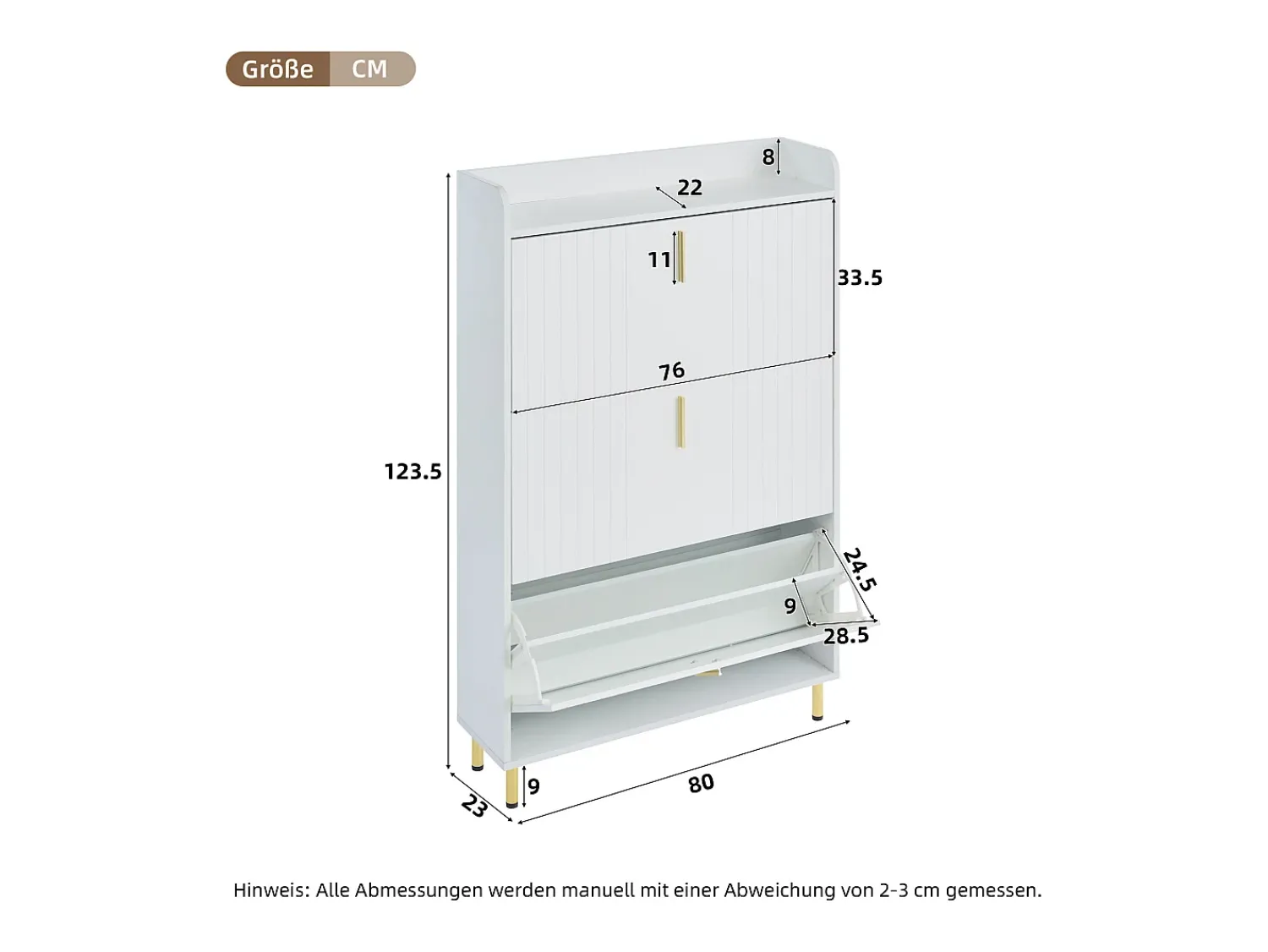 Merax 2 sapateiras de 3 portas - 2 x 80 x 23 x 123,5 cm - prateleira ajustável com 6 compartimentos - MDF - Branco