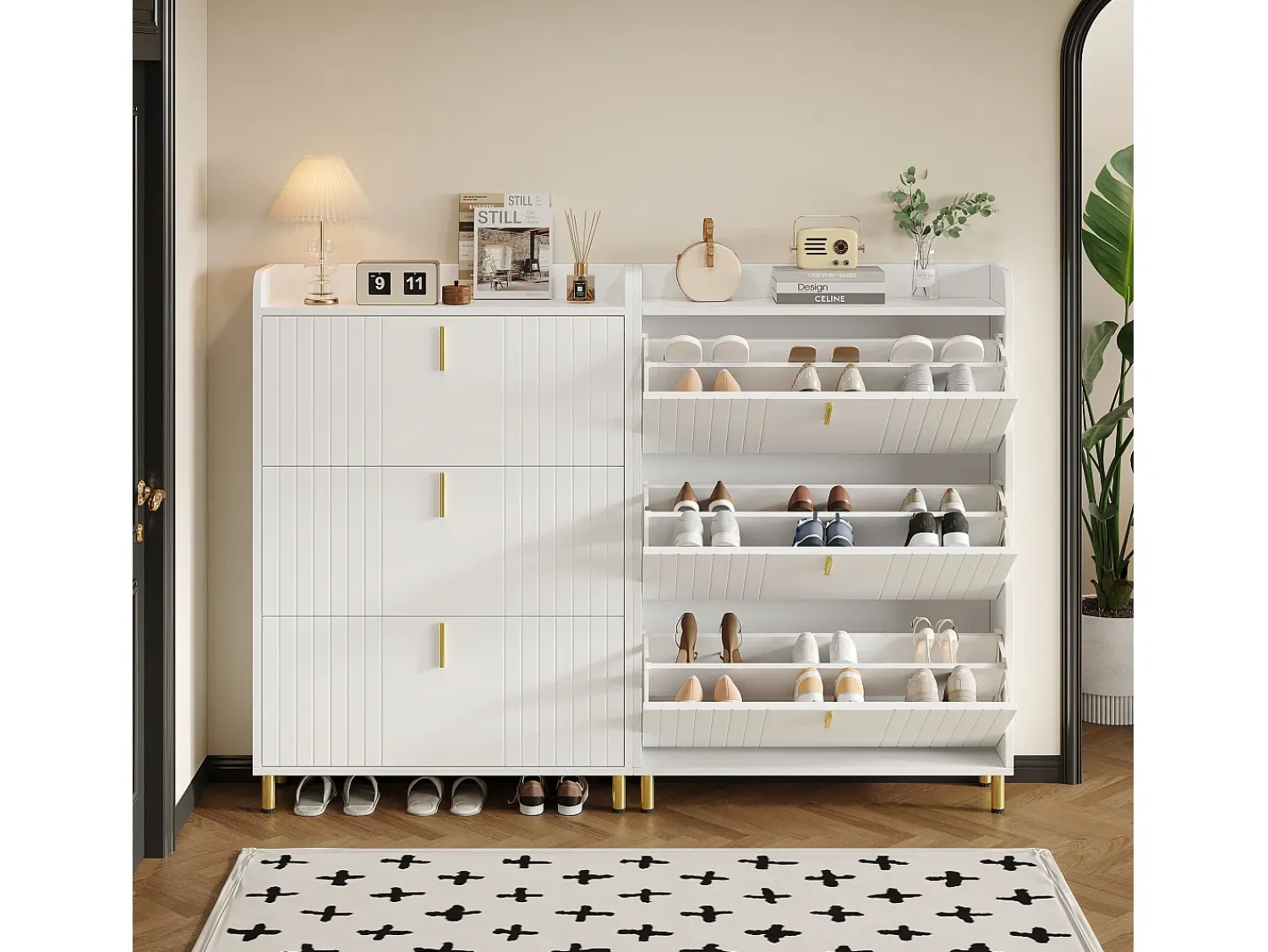 Merax 2 sapateiras de 3 portas - 2 x 80 x 23 x 123,5 cm - prateleira ajustável com 6 compartimentos - MDF - Branco