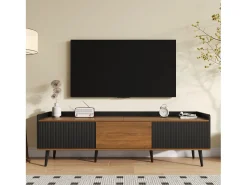 Móvel De Tv| Aparador baixo de 3 portas com prateleira, 160 cm de altura, para TV, moderno, ideal para sala de estar, na cor preta. Preto