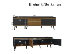 Móvel De Tv| Aparador baixo de 3 portas com prateleira, 160 cm de altura, para TV, moderno, ideal para sala de estar, na cor preta. Preto