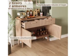 Aparador de 100 cm, móvel de arrumação com 2 gavetas e 2 portas, armário de cozinha para sala de estar, madeira. Natural claro