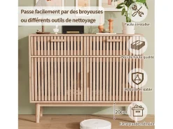 Aparador de 100 cm, móvel de arrumação com 2 gavetas e 2 portas, armário de cozinha para sala de estar, madeira. Natural claro